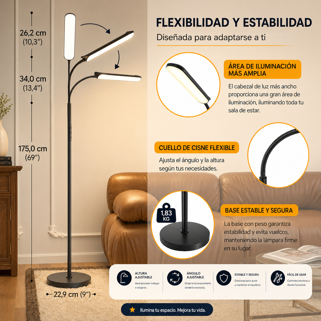 Lámpara de pie LED regulable con mando para salón y dormitorio
