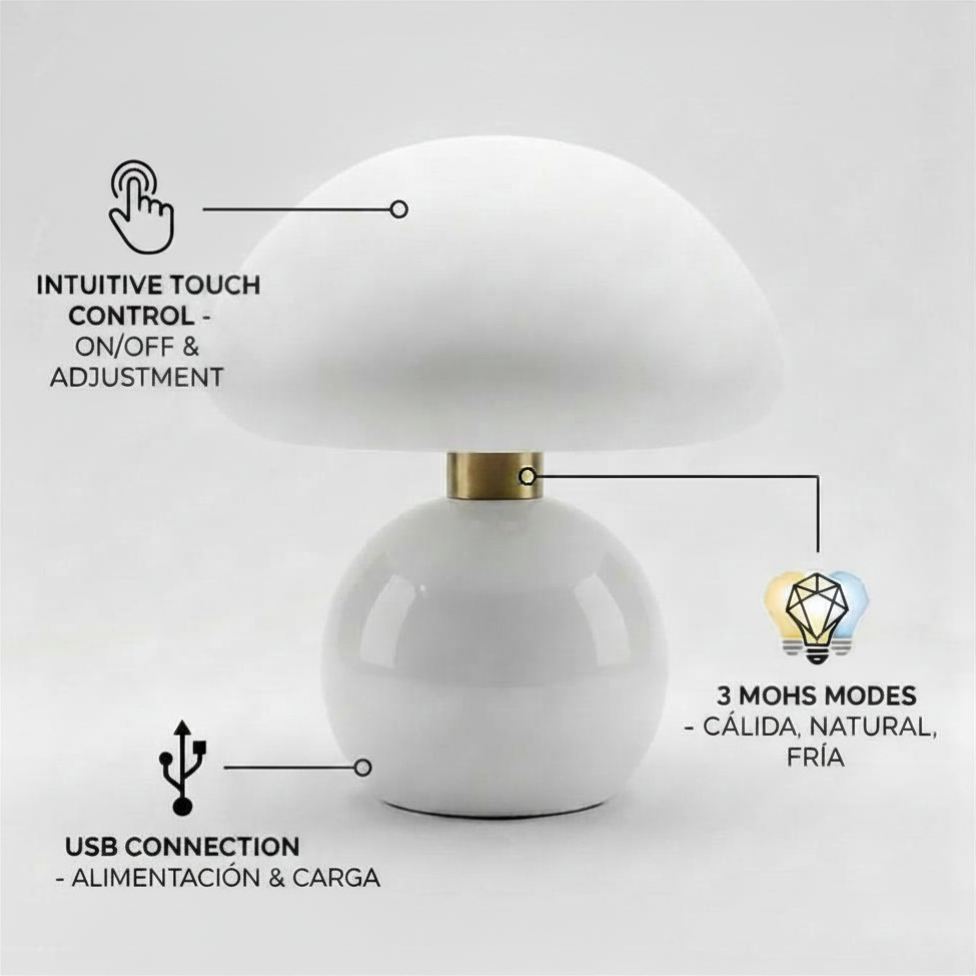 Lámpara de Mesa Fumglo con Diseño Seta y Luz Cálida