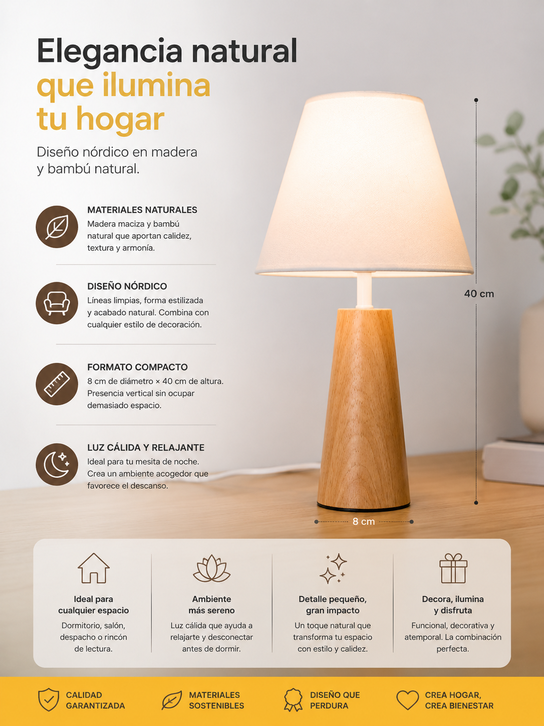 Lámpara de Mesa Nórdica de Madera y Bambú